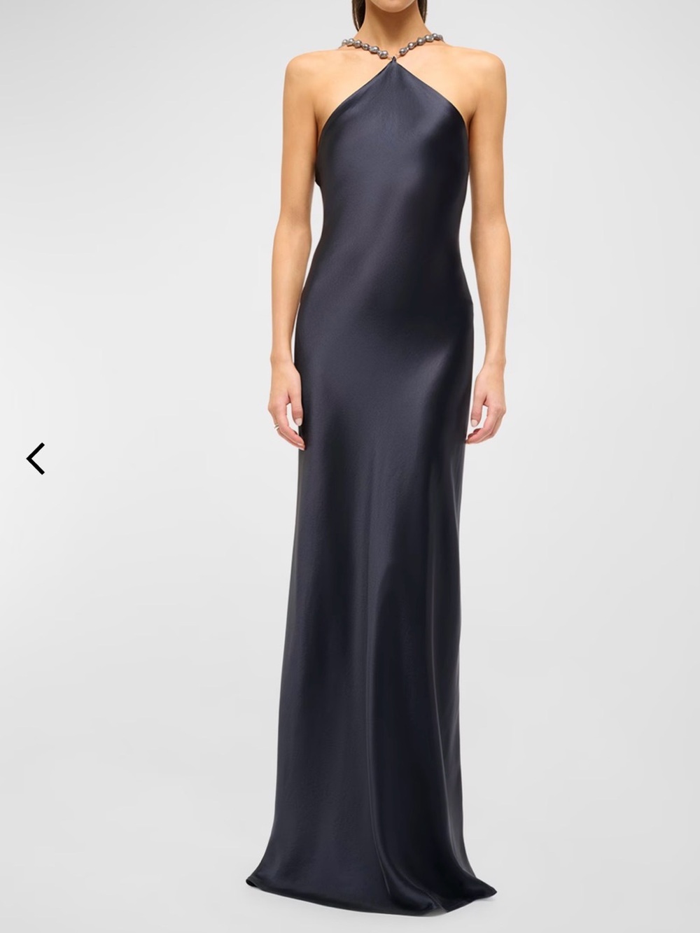 STAUD Navy Satin Halter Maxi Gown